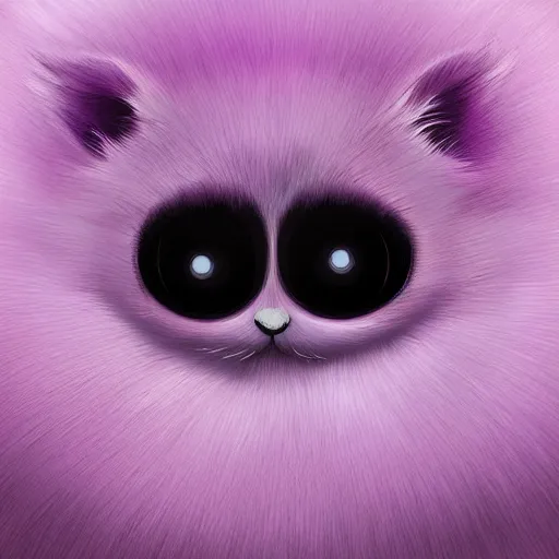 Image similar to pink and lilac ball of fluffy fur with cute small eyes, digital art, detailed fur, adorable,