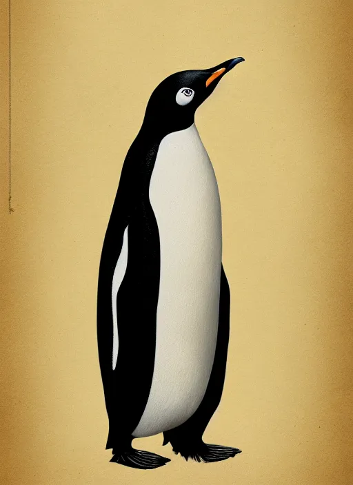 Image similar to portrait of a penguin doing penguin things,Karolis Strautniekas, editorial illustration, detailed, art deco, Mads Berg, matte print