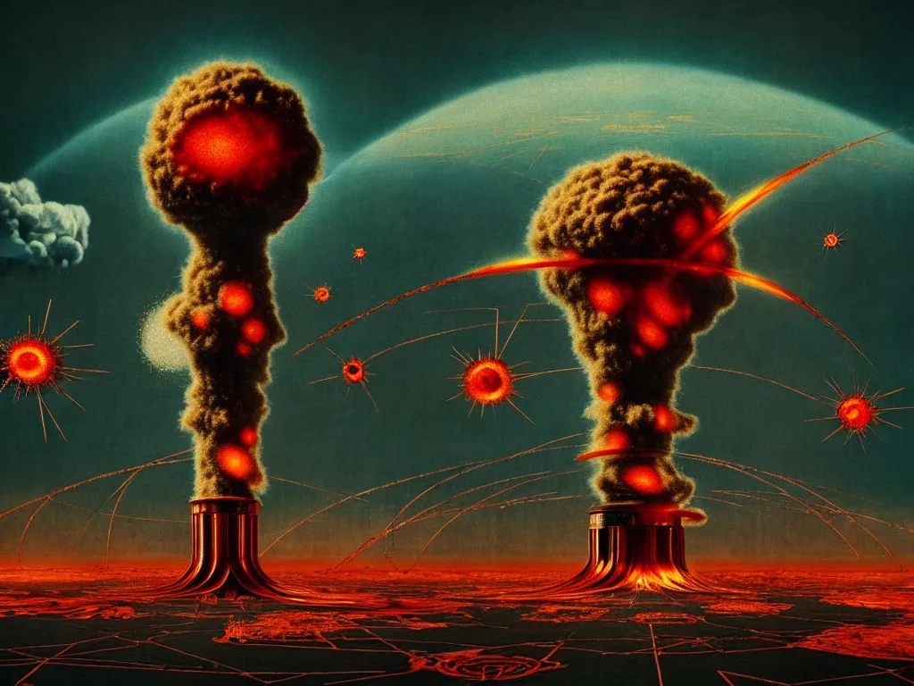 Image similar to highly detailed photo of atomic explosion, trending on deviantart, neo surrealism, sharp focus, a lot of little details, octane, masterpiece, art by max ernst