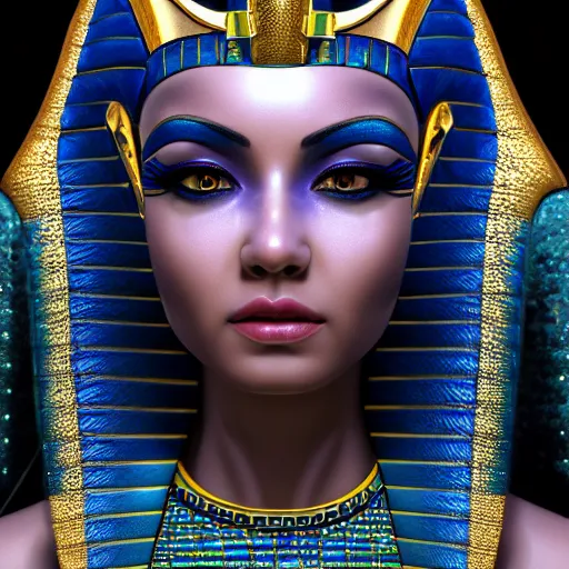 Prompt: highly detailed close up portrait of Nut, egyptian goddess of the night sky, concept art, character art, studio lightning, bright colors, intricate, masterpiece, photorealistic, hiperrealistic, sharp focus, high contrast, Artstation HQ, DeviantArt trending, 4k UHD, Unreal Engine 5