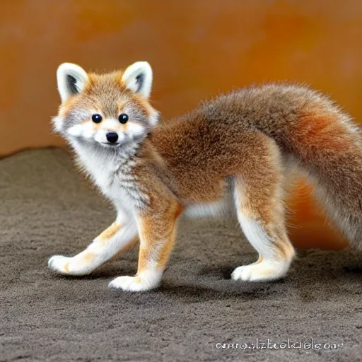 Prompt: a coyote red panda wolf hybrid kitten