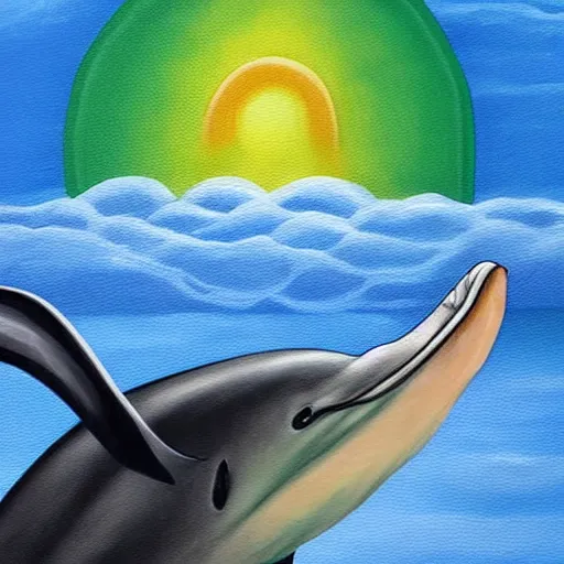 Prompt: a hyper realistic painting of the grim reaper riding a dolphin over a rainbow, highly detailed, vivid color,