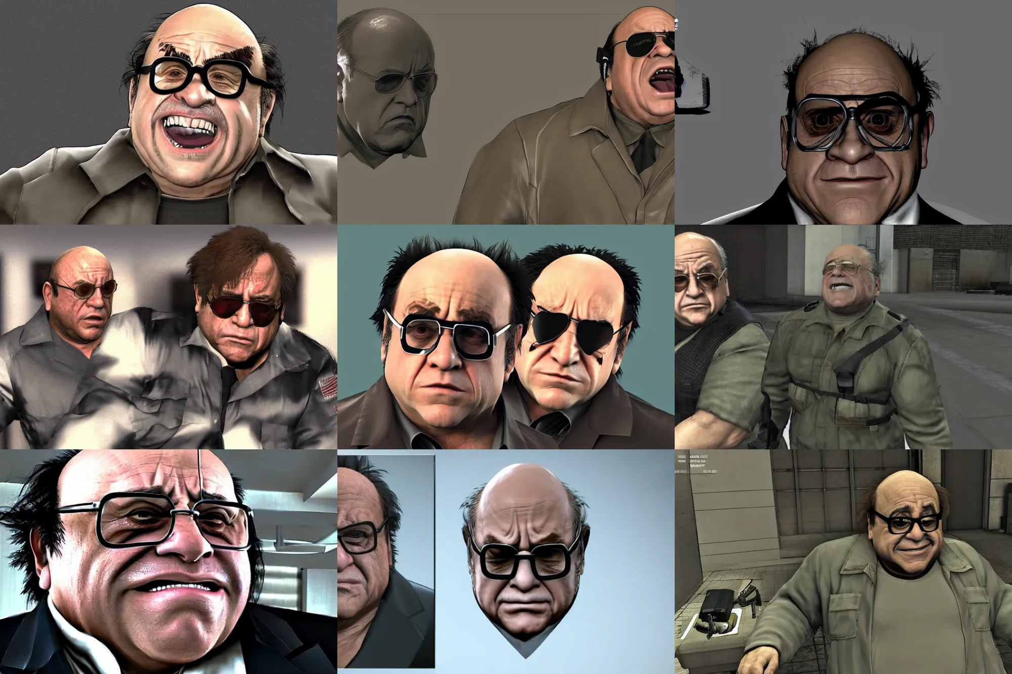 Prompt: a screenshot of danny devito in the video game metal gear solid 2. 3 d rendering. unreal engine. playstation 2. amazing likeness. very detailed. cartoon caricature