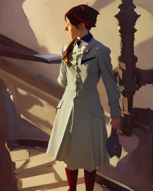 Image similar to magical academy school uniform, jodhpurs greg manchess painting by sargent and leyendecker, studio ghibli, fantasy, medium shot, asymmetrical, intricate, elegant, matte painting, illustration, hearthstone, by greg rutkowski, by greg tocchini, by james gilleard, by joe fenton