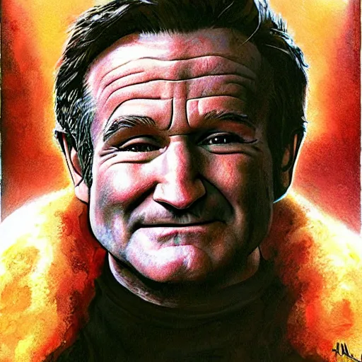 Prompt: Robin Williams. alternate dimensions by Tibor Nagy, by Ken Kelly angular, doom