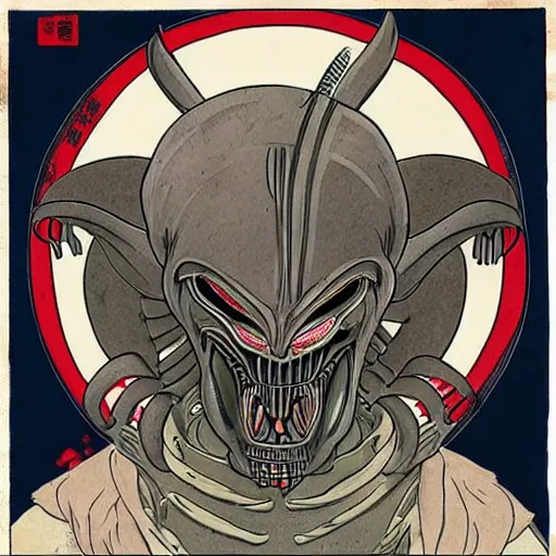 Image similar to xenomorph alien in the edo period. realistic.