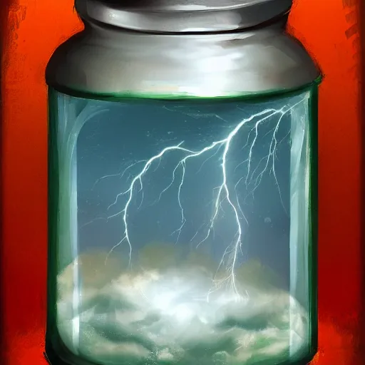 Prompt: a storm with clouds inside of a jar, artstation