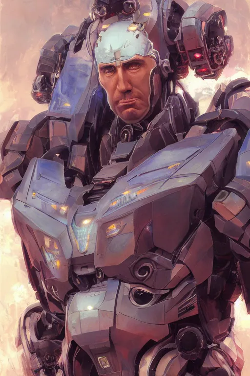 Image similar to Portrait of Nicolas Cage as super Mecha anime robot, intricate, highly detailed, smooth, artstation, digital illustration by Ruan Jia and Mandy Jurgens and Artgerm and Wayne Barlowe and Greg Rutkowski and Zdislav Beksinski