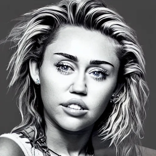 Prompt: miley cyrus, head and shoulders portrait, extremely detailed masterpiece, one single continues line.