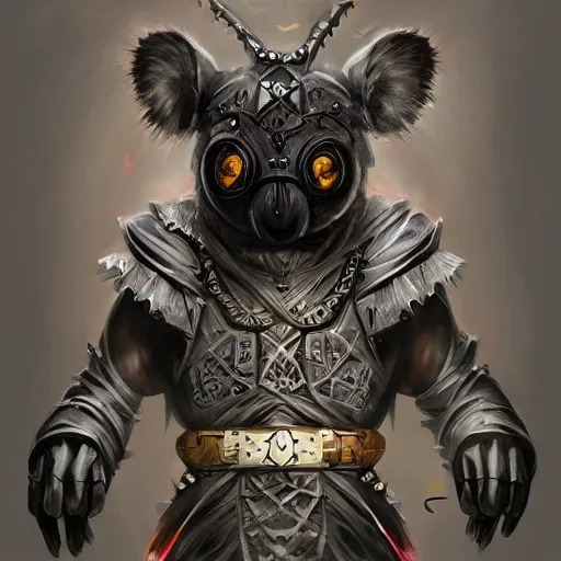 Prompt: an elegant demon koala dressed in a smart black shinobi outfit with mask is offering you a contract to sign, digital art by łukasz piskorz and patrick mcenvoy and michael komarck, intricate, highly detailed, artstation, concept art, smooth, sharp focus