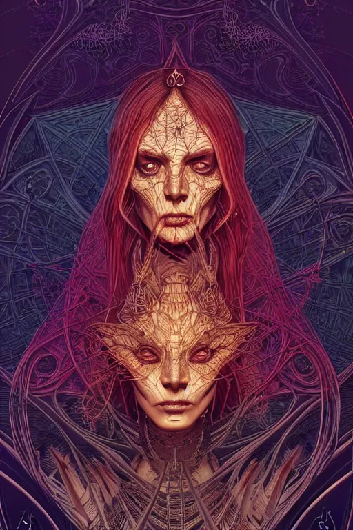 Prompt: satanic witch, highly detailed vfx side portrait, intricate detailed environment, global illumination, by james jean and moebius and artgerm and liam brazier and victo ngai and tristan eaton. detailed, vector art, digital illustration, concept art, 8 k, hdr