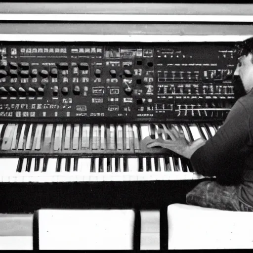 Prompt: Richard D James on the synth in from 1988