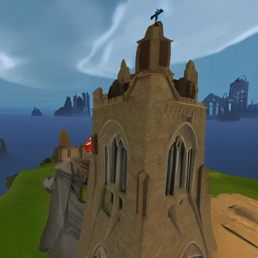 Prompt: A cliffside cathedral, Team Fortress 2 screenshot