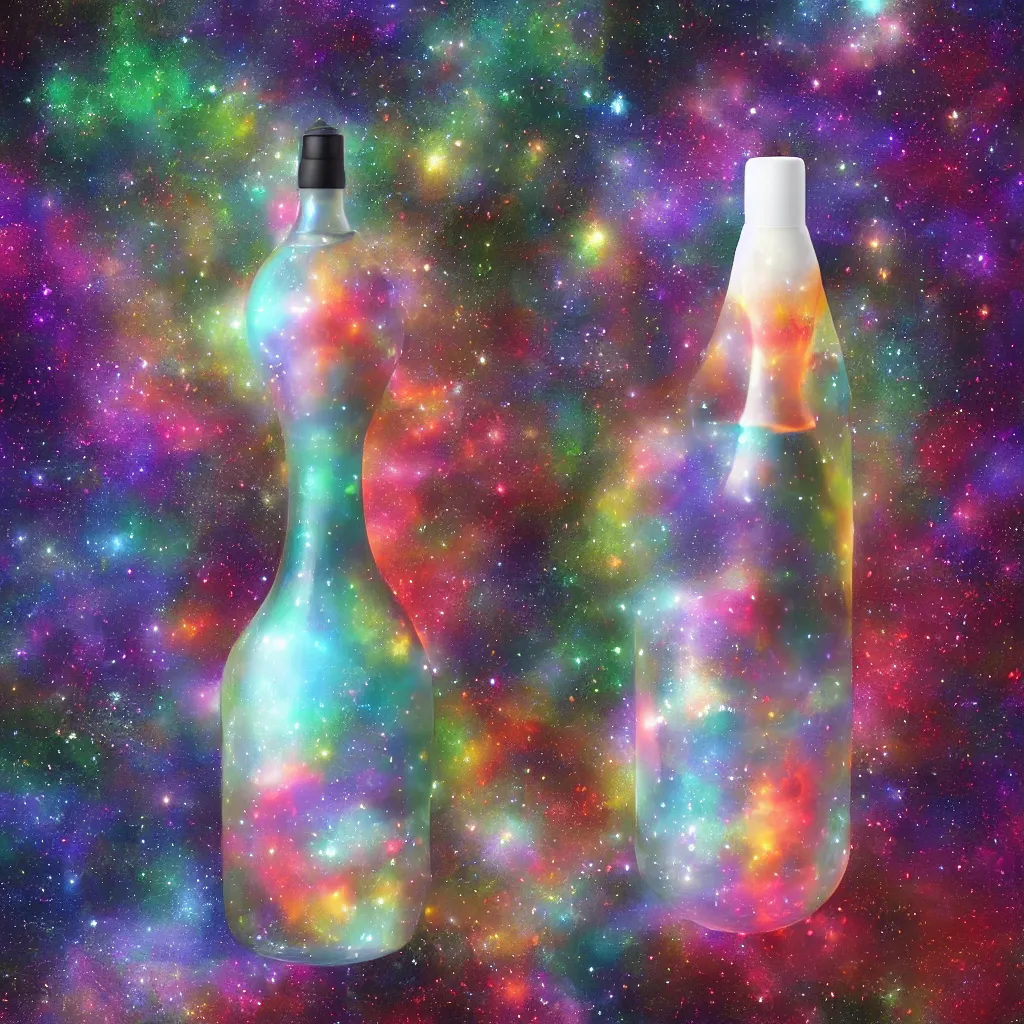 Image similar to the universe contained within a bottle, digital art