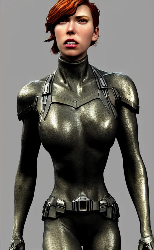 Image similar to black widow, bronze statue and silver, unreal engine, high detailed, holographic