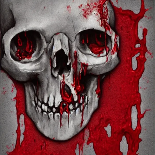 Prompt: skull covered and dripping in blood, primitive art