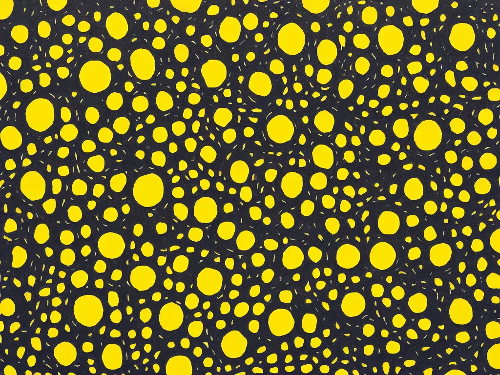 Prompt: lamp, linocut, yellow and black, large dots