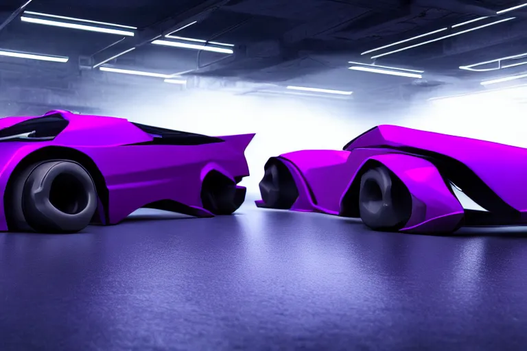 Prompt: cyberpunk purple batmobile concept inspired sports car, futuristic look, highly detailed body, very expensive, photorealistic camera shot, bright studio setting, studio lighting, crisp quality and light reflections, unreal engine 5 quality render
