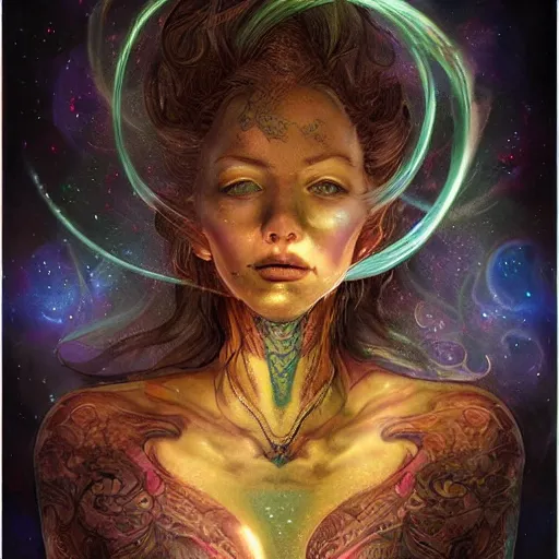 Prompt: a wlop 3 d render of very very very very super highly detailed beautiful mystic portrait of something with whirling galaxy around, tattoos by anton pieck, intricate, extremely detailed, digital painting, artstation, concept art, smooth, sharp focus, illustration, intimidating lighting, incredible art,