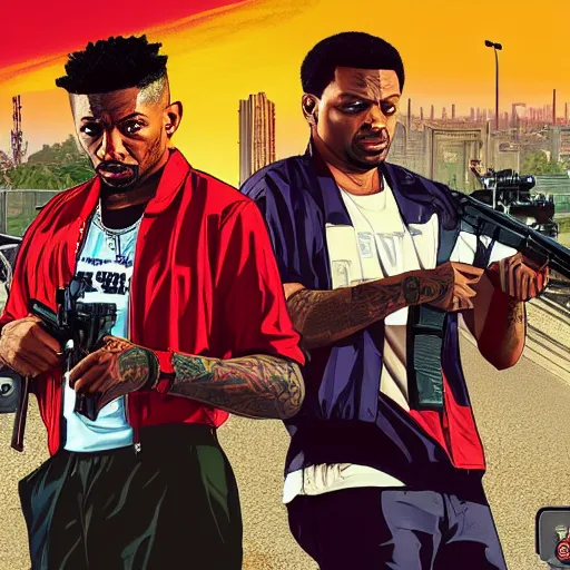 Image similar to 2 1 savage, gta v, cover art by stephen bliss, boxart, loading screen