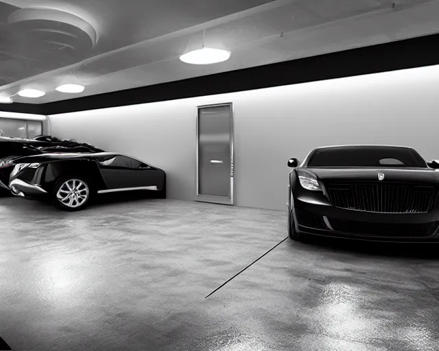 Prompt: luxury car garage, black gold aesthetic, fh 5