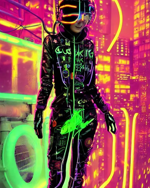 Image similar to detailed portrait Neon Operator Girl, cyberpunk futuristic neon, reflective catsuit, decorated with traditional Japanese ornaments by Ismail inceoglu dragan bibin hans thoma !dream detailed portrait Neon Operator Girl, cyberpunk futuristic neon, reflective puffy coat, decorated with traditional Japanese ornaments by Ismail inceoglu dragan bibin hans thoma greg rutkowski Alexandros Pyromallis Nekro Rene Maritte Illustrated, Perfect face, fine details, realistic shaded, fine-face, pretty face