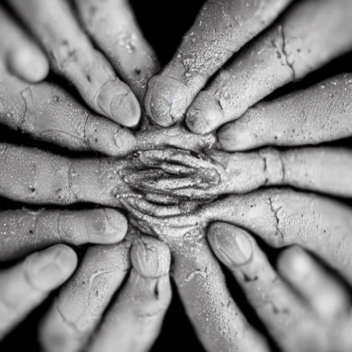 Image similar to closeup of beautiful human bodies intertwined, bodies blooming, 3 d fractals, mandelbulb, dripping wet, skin, macro photography, anamorphic bokeh, long exposure, highly detailed, hyperrealism, cinematic