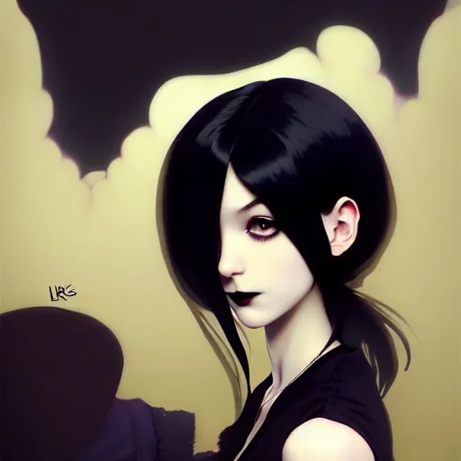 Image similar to a beautiful slim shy goth girl hates you, art by ilya kuvshinov and lois van baarle and ross tran and range murata and artgerm and andy warhol, norman rockwell, digital art, highly detailed, profile picture, intricate, sharp focus, mystical trending on artstation hq, deviantart, pinterest, unreal engine 5, 4 k uhd image