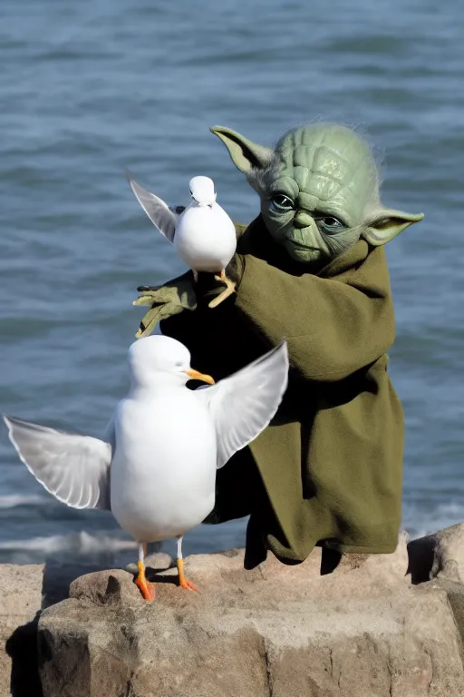 Image similar to Yoda smacking a seagull