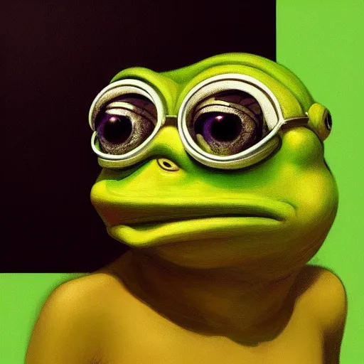 Image similar to portrait of the real life pepe the frog meme, expressive pose, futuristic, highly detailed, digital painting, artstation, concept art, smooth, sharp focus, dramatic light, studio light, by Artemisia Gentileschi