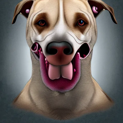 Image similar to hyperrealistic black mouth cur dog as a zombie, artstyle