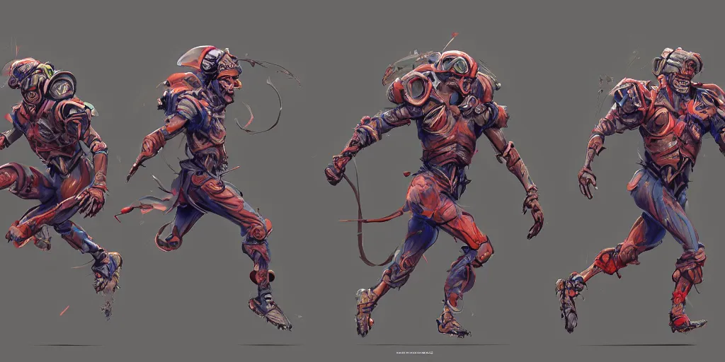 Image similar to cartoonish character running, vivid colors, character sheet, fine details, concept design, contrast, kim jung gi, greg rutkowski, trending on artstation, 8 k, full body, turnaround, front view, back view, ultra wide angle