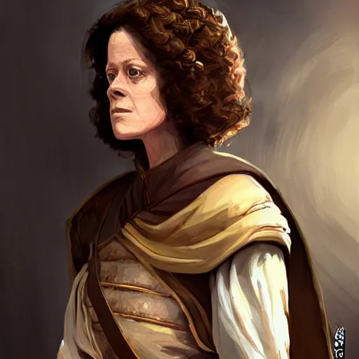 Prompt: young sigourney weaver as a d & d monk martial artist, character portrait by wlop