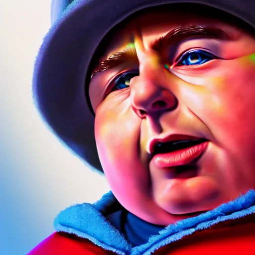 Image similar to Photorealistic Eric Cartman. Hyperdetailed photorealism, 108 megapixels, amazing depth, glowing rich colors, powerful imagery, psychedelic Overtones, 3D finalrender, 3d shading, cinematic lighting, artstation concept art