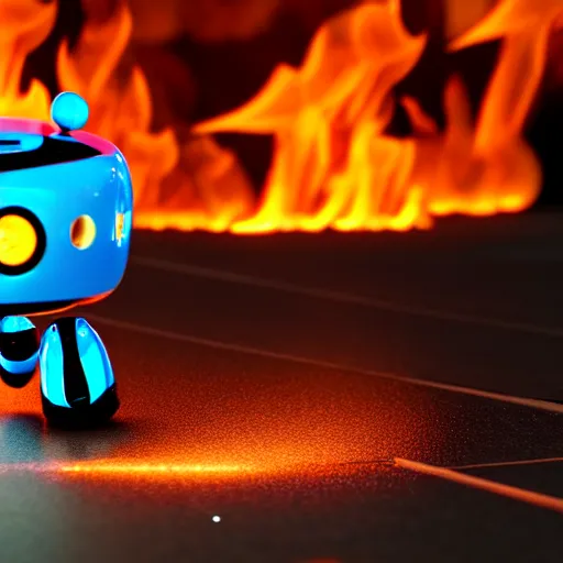 Image similar to a cute little robot consists fire. super realistic 8 k render of a elegant, cinematic composition