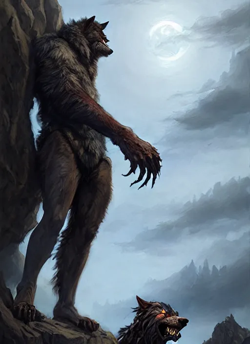 Image similar to rugged werewolf, dnd, fantasy oil _ painting _ unreal _ 5 _ daz. _ rpg _ extremely _ detailed _ artgerm _ greg rutkowski