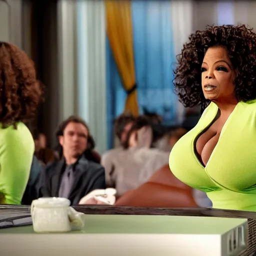 Prompt: oprah starring as the incredible hulk, movie still, hd,