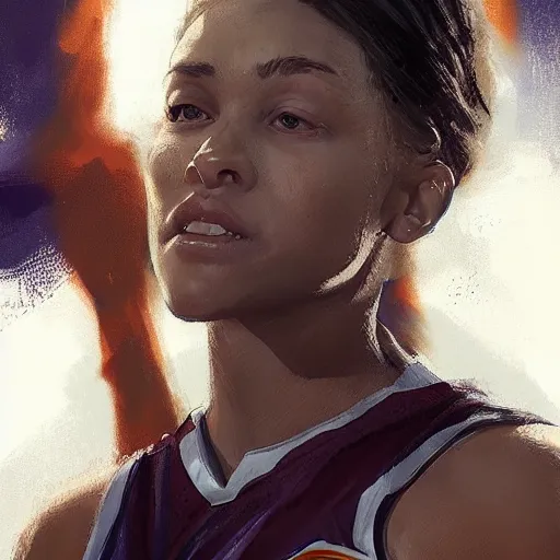 Image similar to painting of an woman basketball player, greg rutkowski, cg worker artstation