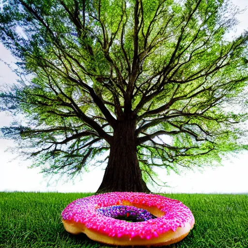 Image similar to a large tree with doughnut flowers, bold natural colors, national geographic photography, masterpiece, 8 k, raw, unedited, symmetrical balance