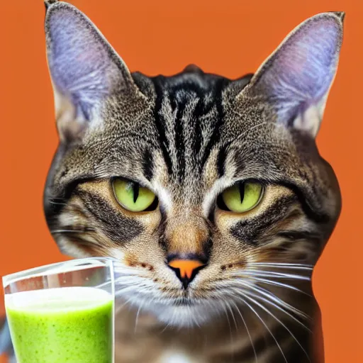 Image similar to a tabby cat blended into a smoothie