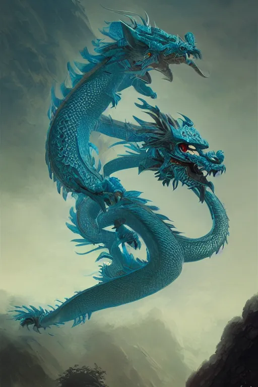 Prompt: cyan chinese dragon fantasy, intricate, elegant, highly detailed, digital painting, artstation, concept art, matte, sharp focus, illustration by greg rutkowski, john howe