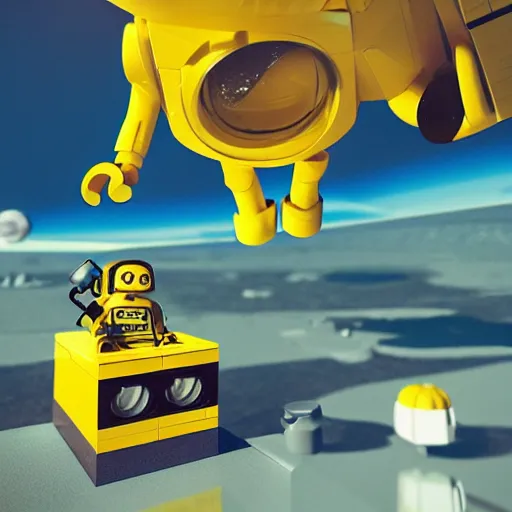 Image similar to lego minion astronaut in the spaceship by goro fujita, by beeple, realism, sharp details, cinematic, highly detailed, digital, 3 d, yellow colors