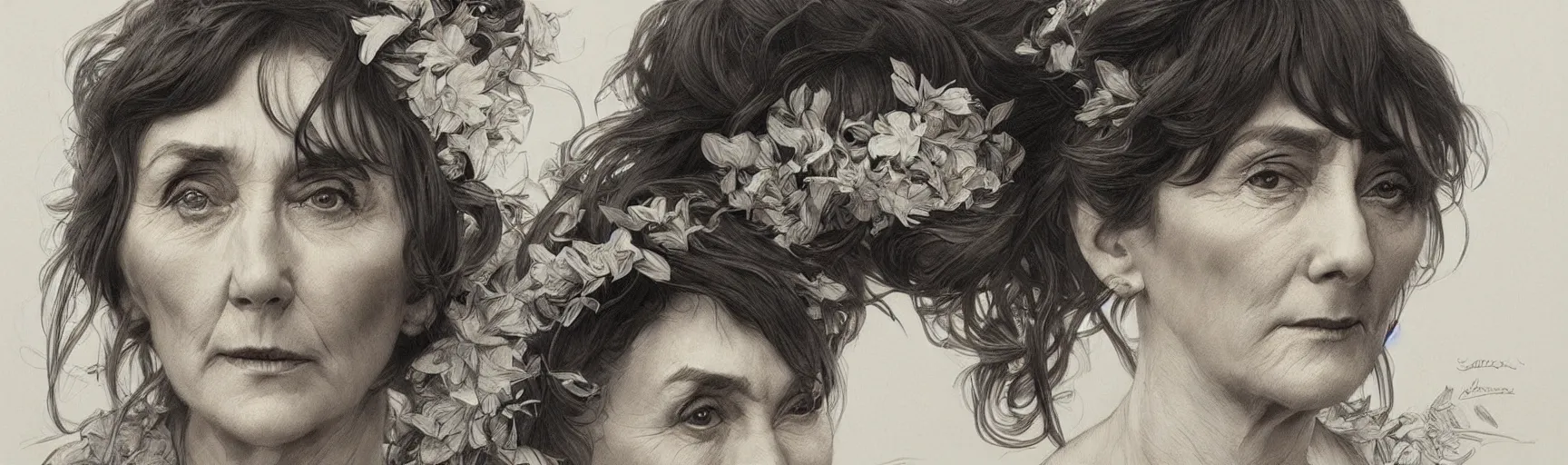 Image similar to amazing lifelike award winning pencil illustration of dot cotton June brown trending on art station artgerm Greg rutkowski alphonse mucha cinematic