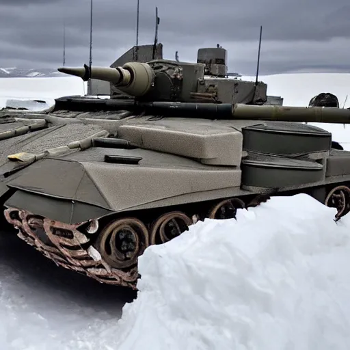 Image similar to photo of Challenger 2 tank in arctic camouflage