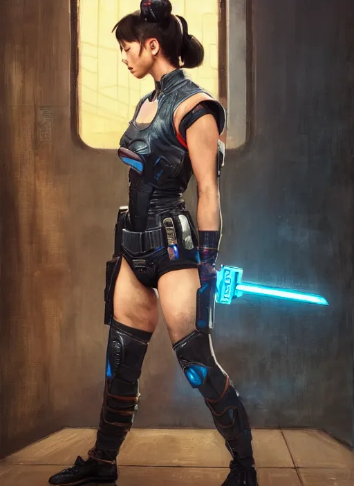 Image similar to chun li doing backflip. cyberpunk police trooper in a military vest ( blade runner 2 0 4 9, cyberpunk 2 0 7 7 ). orientalist portrait by john william waterhouse and james gurney and theodore ralli and nasreddine dinet, oil on canvas. cinematic, hyper realism, realistic proportions, dramatic lighting, high detail 4 k