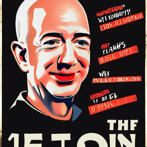 Image similar to Jeff Bezos depicted in an old style propaganda poster