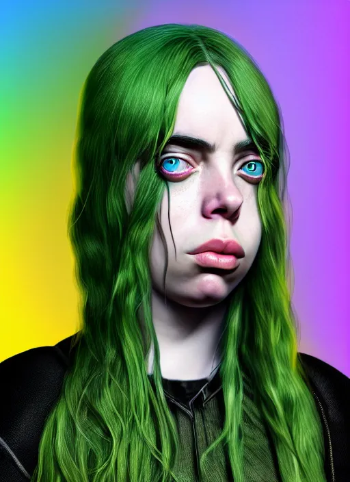 Image similar to Billie Eilish as Female Loki, beautiful facial symmetry, olive skin, hyper realistic, hyper detail, very detailed, digital art, trending on artstation, smooth render, 8k octane render, digital illustration, by Katsuhiro Otomo and Shigeru Miyamoto and Ian Sprigger