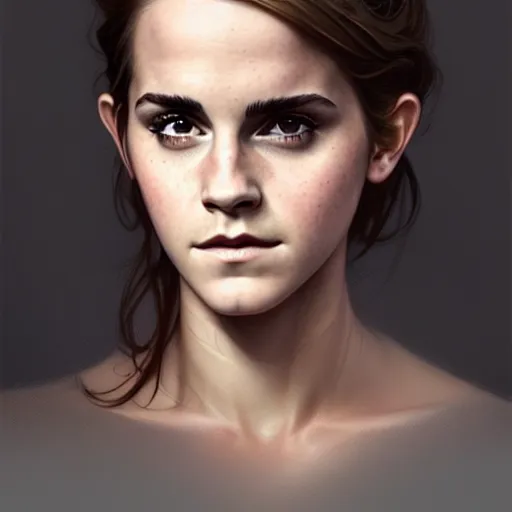 Image similar to emma watson portrait of forest gog, male, clear face, masculine, upper body, muscular, fantasy, intricate, elegant, highly detailed, digital painting, artstation, concept art, matte, sharp focus, illustration, art by artgerm and greg rutkowski and alphonse mucha