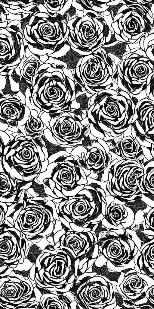 Image similar to seamless pattern of beautiful roses with leaves and throns, tattoo style, symmetrical, repeating 35mm photography