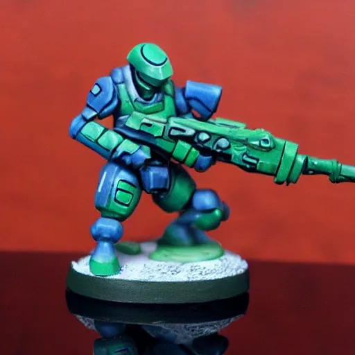 Image similar to Tau firewarrior figurine painted in blue and green